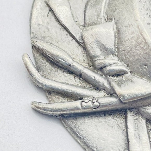 Marjolein Bastin Signed Artist Hat Pin Pewter Tone Bird Paintbrushes Classic - Picture 2 of 7
